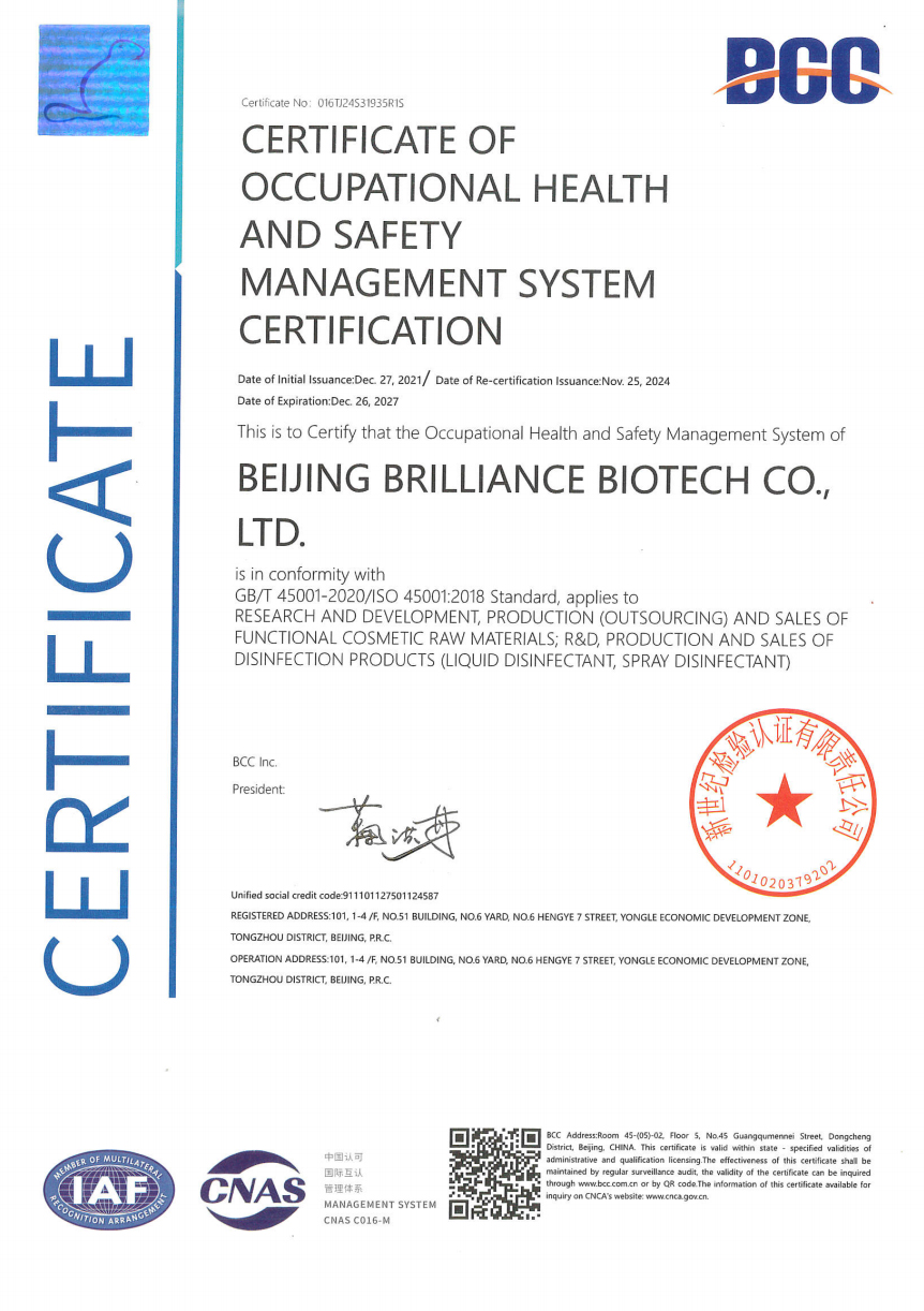 ISO45001_2018-职业健康安全管理体系认证证书-英文版